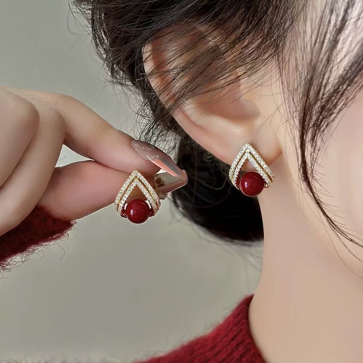 Pearl Earring Stud - 925 Zilveren Naald Koreaanse Mode Wijn