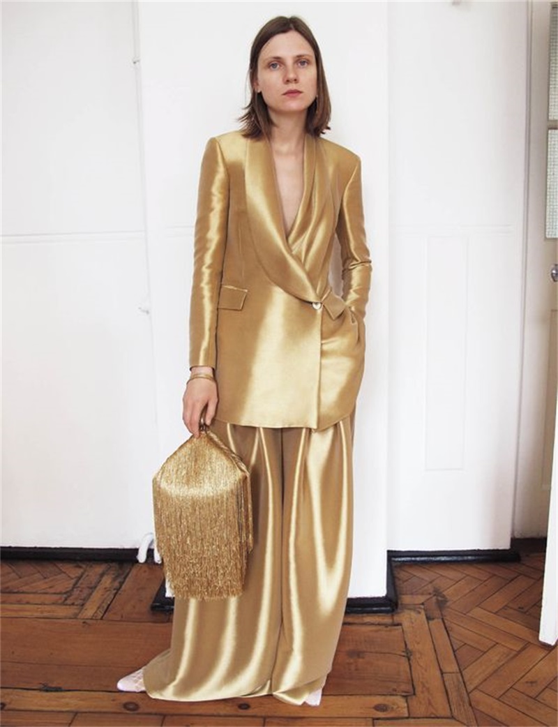 Women'S Formal Wear Tuxedo - Goud Zijde Satijn Dameskostuums Kantoor Set