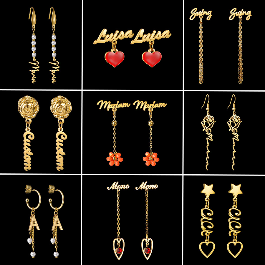 Pearl Earring Stud - Auxauxme Aangepaste naam oorbellen roestvrij staal