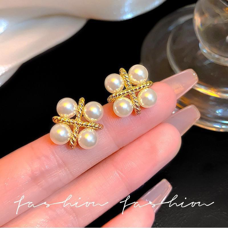 Pearl Earring Stud - 925 Zilveren Naald Koreaanse Mode Kruis