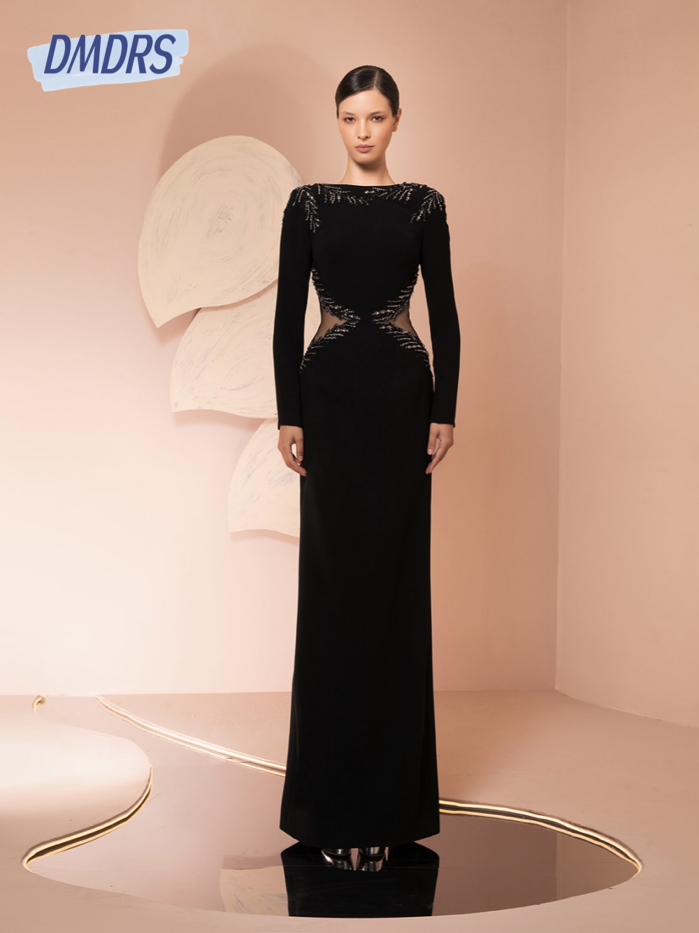 Women Formal Wear Dubai - Zwarte uitgesneden avondjurk stijlvolle boothals rechte