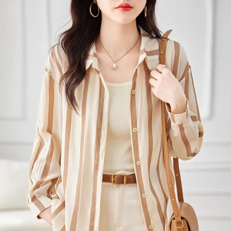 Abrikozen Gestreept Shirt Met  - Women'S Formal Evening Wear Tops recensie en prijs